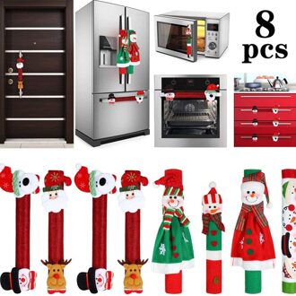 8 Stuks Kerst Koelkast Deurklink Cover,Santa Snowman Keuken Handvat Covers, Voor Magnetron Vaatwasser