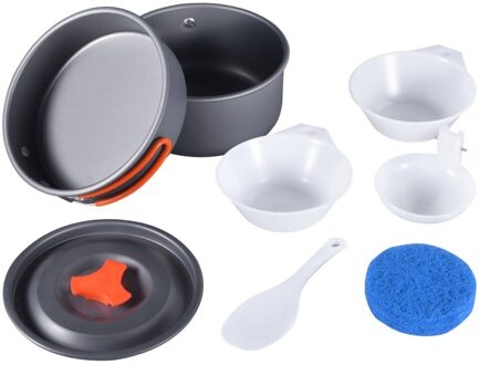 8 Stuks Outdoor Camping Wandelen Cookware Backpacken Koken Picknick Bowl Pot Pan Set Lichtgewicht Draagbare Compact