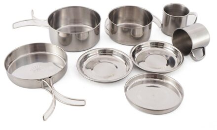 8 Stuks Outdoor Draagbare Camping Picknick Cookwares Roestvrijstalen Kom Pan Cup Combinatie Koken Set Voor Wandelen Bbq Picknick