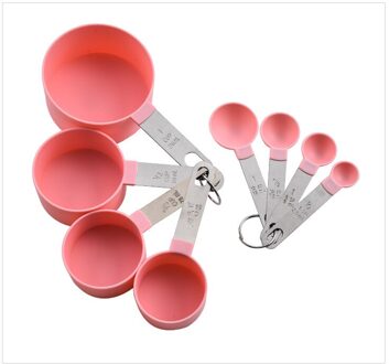 8 Stuks Plastic Maatbekers En Lepels Set Keuken Bakken Koken Accessoires Rvs Handvat Koffie Scoop Meetinstrument Roze