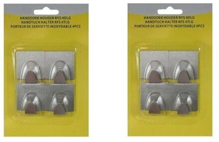 8 stuks RVS handdoekhaakjes / ophanghaakjes vierkant - Action products