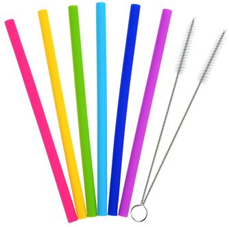 8 STUKS Siliconen Herbruikbare Sets Kleurrijke Borstel Drinken Food-grade Z Rietjes met Cleaning Stro