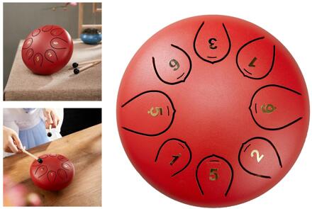 8 Tone 6 "Lichtmetalen Staal Tong Drum Percussie Instrument Hand Pan Drum Hamers Draagtas Vinger Mouwen Notes Stickers Rood