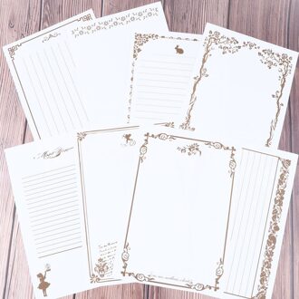 8 Vellen/Set 8 Patronen Vintage Schrijven Brief Papier Briefpapier Papier Pad Note Brief Set Creatieve Briefhoofd beige
