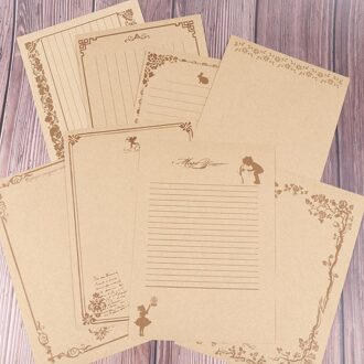8 Vellen/Set 8 Patronen Vintage Schrijven Brief Papier Briefpapier Papier Pad Note Brief Set Creatieve Briefhoofd bruin