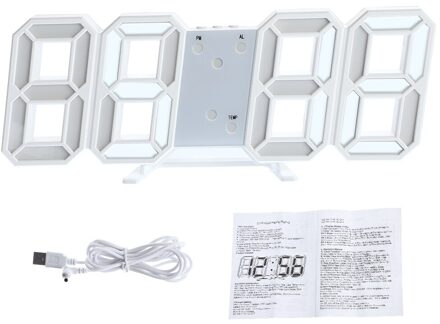 8 Vormige 3D Digitale Tafel Klok Wandklok Led Nachtlampje Datum Tijd Celsius Display Alarm Usb Snooze Home Decoratie Woonkamer B1 21.5x4.5x9.8cm