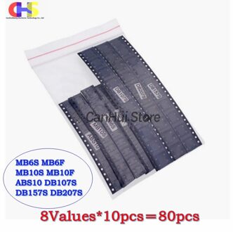 8 Waarde * 10Pcs = 80Pcs Brug Gelijkrichter Diverse Kit Bevat MB6S MB6F MB10S MB10F ABS10 DB107S DB157S DB207S