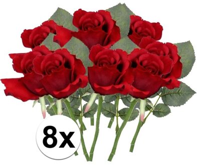 8 x Kunstbloemen steelbloem rode roos 30 cm - Kunstbloemen Rood