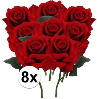 8 x Rode roos deluxe steelbloem 31 cm - Kunstbloemen