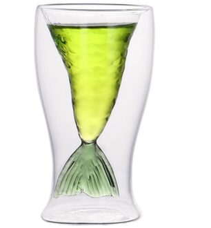80% 80Ml Zeemeerminnen Bril Vissenstaart Wijn Glas Dubbele Laag Bier Whiskey Cocktail Voor Grappige Shot glas Mok Cup groen