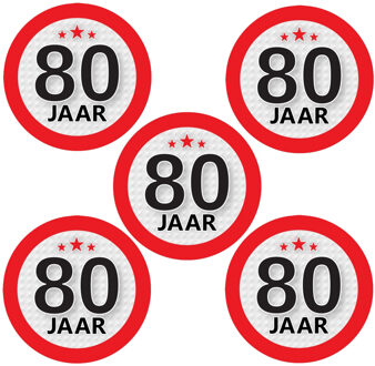 80 jaar leeftijd sticker - 15x - rond - Dia 9 cm - 80 jaar verjaardag/jubileum/leeftijd versiering