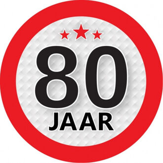 80 jaar leeftijd sticker - rond - Dia 9 cm - 80 jaar verjaardag/jubileum/leeftijd versiering Multi