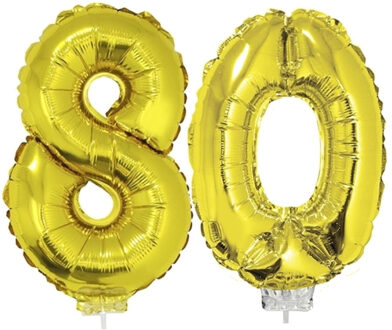 80 jaar leeftijd versiering cijfers - verjaardag - ballonnen op stokje - van 41 cm - goud