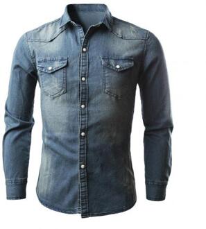 80% Sales! Lange Mouwen Revers Kraag Pockets Denim Shirt Casual Mannen  'S Top Xxxl