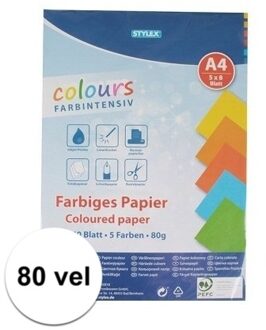 80 velletjes gekleurd tekenpapier A4 - Hobbypapier Multikleur