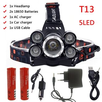 8000 Lumen Hight Power Licht 5 Led Koplamp Cree Xml T6 Led Head Lamp 18650 Oplaadbare Zaklamp Fakkel Lantaarn Option B