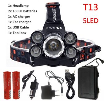8000 Lumen Hight Power Licht 5 Led Koplamp Cree Xml T6 Led Head Lamp 18650 Oplaadbare Zaklamp Fakkel Lantaarn Option C