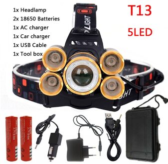 8000 Lumen Hight Power Licht 5 Led Koplamp Cree Xml T6 Led Head Lamp 18650 Oplaadbare Zaklamp Fakkel Lantaarn Option I