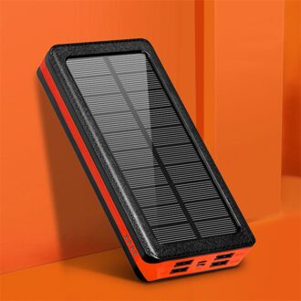80000Mah Solar Draadloze Power Bank Snelle Oplader Grote Capaciteit 4 Usb Led Mobiele Telefoon Oplader Externe Batterij Voor Xiaomi iphone Oranje