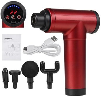 8000r/Min Therapie Massage Gun 4/22 Versnellingen Muscle Massager Pijn Sport Massage Machine Relax Body Afslanken Relief Met 4 heads 22 Gears rood
