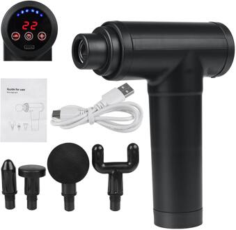 8000r/Min Therapie Massage Gun 4/22 Versnellingen Muscle Massager Pijn Sport Massage Machine Relax Body Afslanken Relief Met 4 heads 22 Gears zwart