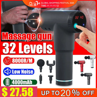 8000r/min Therapy Massage Gun 32 Gears Muscle Massager Pain Sport Massage Machine Relax Body Slimming Relief With 4 Heads