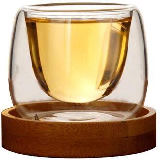 80ML Double Wall Tea Coffee Cup Glass Mug Clear Tea Cup With Wood Tray Heat-resistant Small Glass Cups