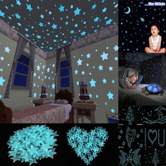80Pcs 3D Glow Stickers Lichtgevende Sterren Baby Slaapkamer Mooie Fluorescerende In De Dark Speelgoed Festival