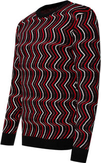 80s Design Fijn Gebreide Trui Met Ronde Hals Bourgogne - XL