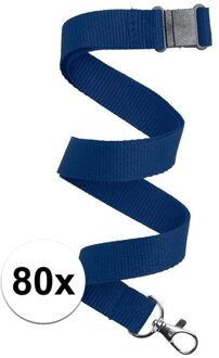 80x Donkerblauw keycord/lanyard met karabijnhaak sleutelhanger 50 cm - Polyester keycords/sleutelkoord