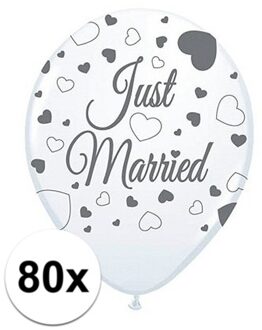 80x Just Married ballonnen 30 cm bruiloft versiering - Ballonnen Wit