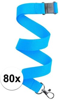 80x Lichtblauw keycord/lanyard met karabijnhaak sleutelhanger 50 cm - Polyester keycords/sleutelkoord