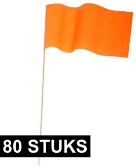 80x Oranje papieren zwaaivlaggetje - Holland supporter/Koningsdag feestartikelen