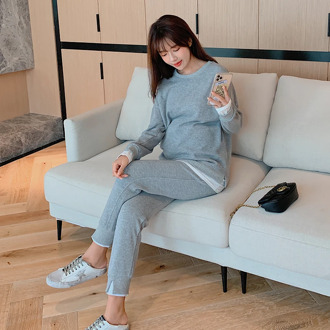 8330# Autumn Cotton Maternity Clothing Suits Sports Casual Hoodies + Belly Pants Clothes for Pregnant Women Pregnancy Sweatshirt