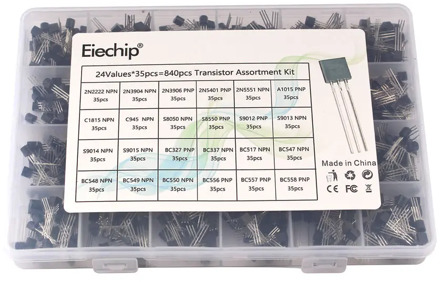 840pcs/set 24Values TO-92 Transistor Assortment Kit BC327 BC337 BC547 transistor 2N2222 3904 3906 C945 PNP/NPN transistors pack