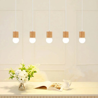 85-265V E27 Wooden Pendant Light Hanging Pendant Lamp Bar Restaurant Fixture Home Decoration Adjustable Indoor Lighting 3/5 Head