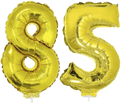85 jaar leeftijd versiering cijfers - verjaardag - ballonnen op stokje - van 41 cm - goud