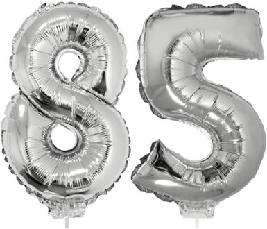 85 jaar leeftijd versiering cijfers - verjaardag - ballonnen op stokje - van 41 cm - zilver