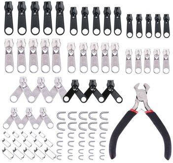 85 Stks/set Rits Reparatie Kit Naaien Jas Slider Installeren Tang Metalen Slot Pull Vervanging Hoofd Kledingstuk Accessoires