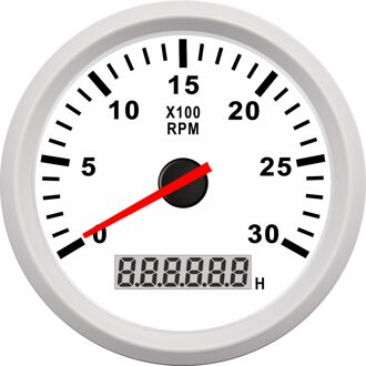 85Mm Toerenteller Rode Backlight Waterdichte 0-3000 Rpm Gauge Met Lcd Urenteller Auto Boot Toerenteller Tacho Meter 9-32V wit