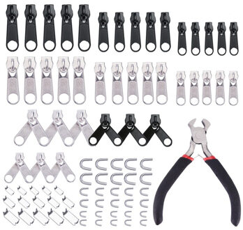 85Pcs Rits Reparatie Kit Rits Sliders Installeren Tangen Tool Rits Vervanging Rescue Instant Reparatie Kit Jacket Ritsen Fix Tang Zippers en Plier