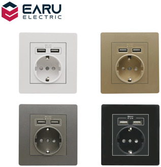 86mm 16A EU Wall Plug Socket with 5V 2.1A Dual USB Port Socket Wall Charger Adapter Charging Power Outlet White Gold Black Grey