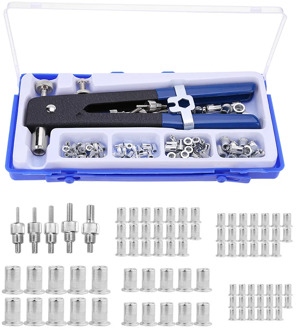 86pcs M3-M8 Blind Rivet Nuts Threaded Insert Rivet Tool Riveter Gun with Rivnut Nutsert Riveting Kit Household Repair Tools