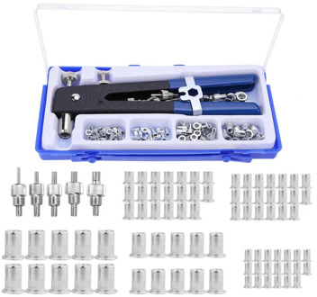 86pcs M3-M8 Hand Riveter Nut Rivet Gun Kit Manual Threaded Nut Rive Tool Kit Nuts Metric Thread Household Repair Tools