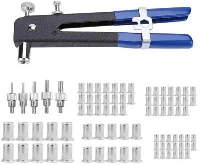 86pcs/set Hand Riveter Nut Rivet Gun Kit M3-M8 Manual Threaded Nut Rive Tool kit Stainless Steel Nuts Metric Thread For Screws
