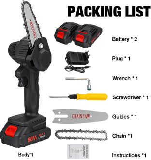 88V 800W 10000Mah Elektrische Kettingzaag 4 Inch Kettingzagen Tuin Logging Power Tool Tuin Tool Met 1/2 Stuks Oplaadbare Batterij 2 accu