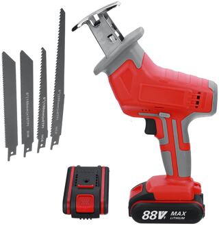 88V Accu Reciprozaag Met 4 Zaagbladen Metaal Hout Snijgereedschap Draagbare Houtbewerking Cutter 1/2 Li-Ion Batterij Kit 1 accu / VS