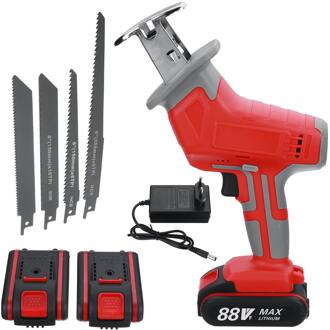 88V Accu Reciprozaag Met 4 Zaagbladen Metaal Hout Snijgereedschap Draagbare Houtbewerking Cutter 1/2 Li-Ion Batterij Kit 2 accu / EU