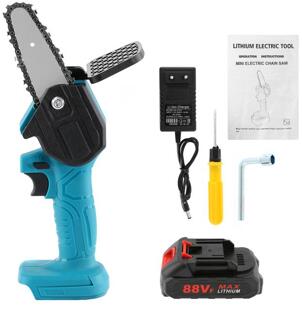 88V Elektrische Snoeien Kettingzaag Mini Houtbewerking Logging Zag Een-Handed Tuin Tool W/Lithium Batterij En Lader eu Plug 1 accu