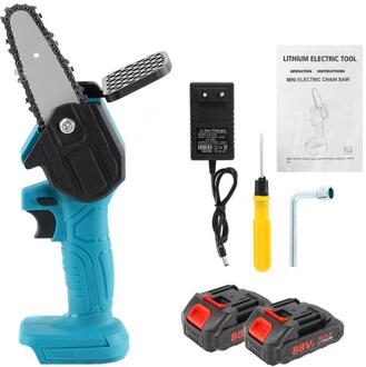 88V Elektrische Snoeien Kettingzaag Mini Houtbewerking Logging Zag Een-Handed Tuin Tool W/Lithium Batterij En Lader eu Plug 2 accu